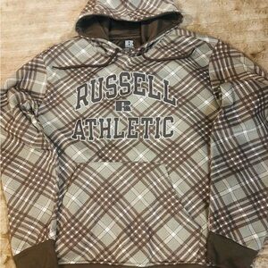 Russell Athletic Brown and Cream Plaid Pullover Hoodie